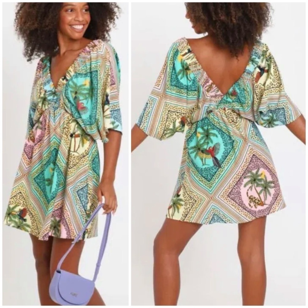FARM RIO Tropical Jungle Cutout Mini Dress SZ XS - Picture 2 of 9